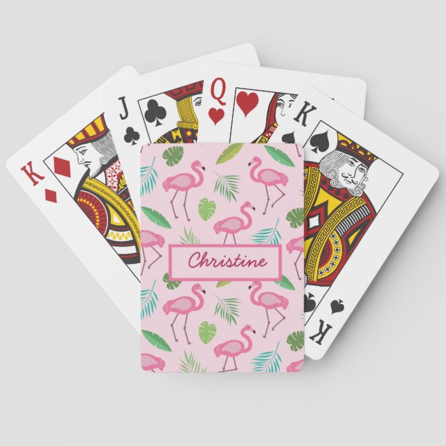 Jeu De Cartes Flamant rose rose avec Feuilles tropicaux Personna (dos)
