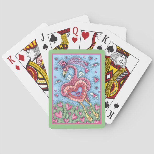 Jeu De Cartes Flamant rose ROSE CUPIDE ET COEURS DE VOL VALENTIN (dos)