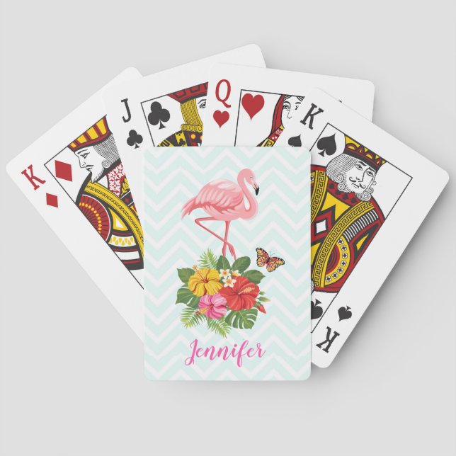 Jeu De Cartes Flamant rose rose & Hibiscus Tropical Fancy (dos)