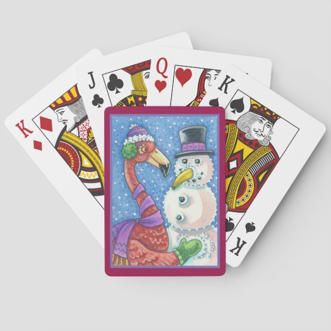 Jeu De Cartes Flamant rose ROSE SNOWMAN NOËL JOUER CARTES (dos)