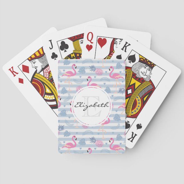 Jeu De Cartes Flamant rose Whimsical et ananas Motif Monogramme (dos)