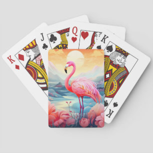 Jeu De Cartes Flamant Tropical avec Fleurs