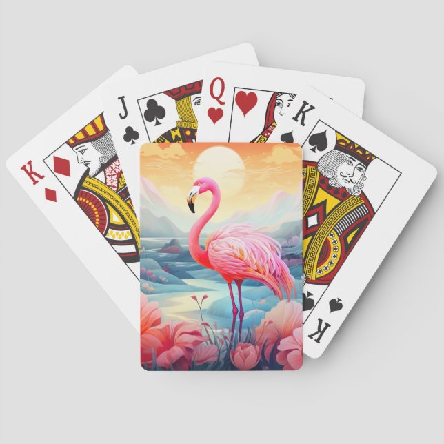 Jeu De Cartes Flamant Tropical avec Fleurs (dos)