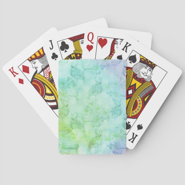 Jeu De Cartes Flamants roses bleu-vert et hibiscus (dos)