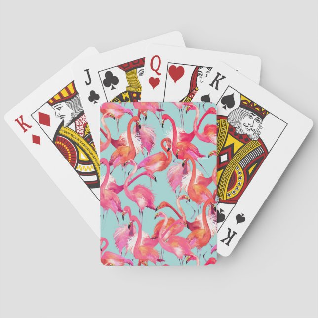 Jeu De Cartes Flamants roses d'aquarelle rassemblés (dos)