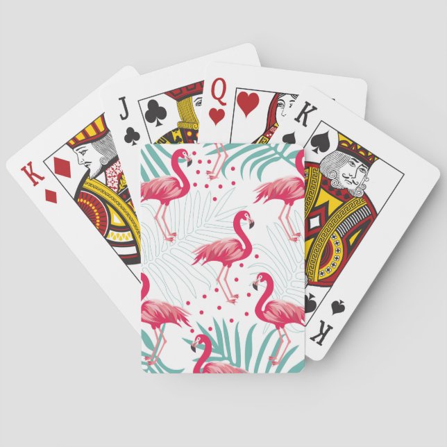 Jeu De Cartes Flamingo tropical et feuille, motif d'été. (dos)