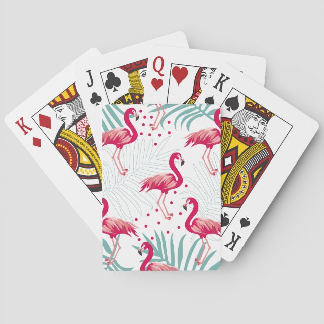 Jeu De Cartes Flamingo tropical et feuille, motif d'été. (dos)