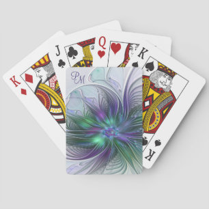 Jeu De Cartes Fleur Abstraite Moderne Monogramme Vert Violet