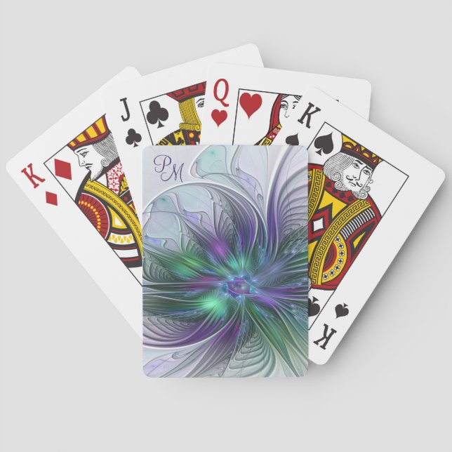 Jeu De Cartes Fleur Abstraite Moderne Monogramme Vert Violet (dos)