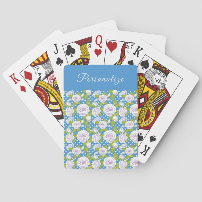 Jeu De Cartes Fleur Bleue Blanche Rose Style Tendance (dos)