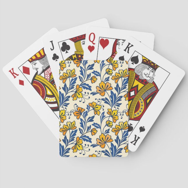 Jeu De Cartes Fleur Bleue Feuillue de Style Folk Orange Jaune Vi (dos)