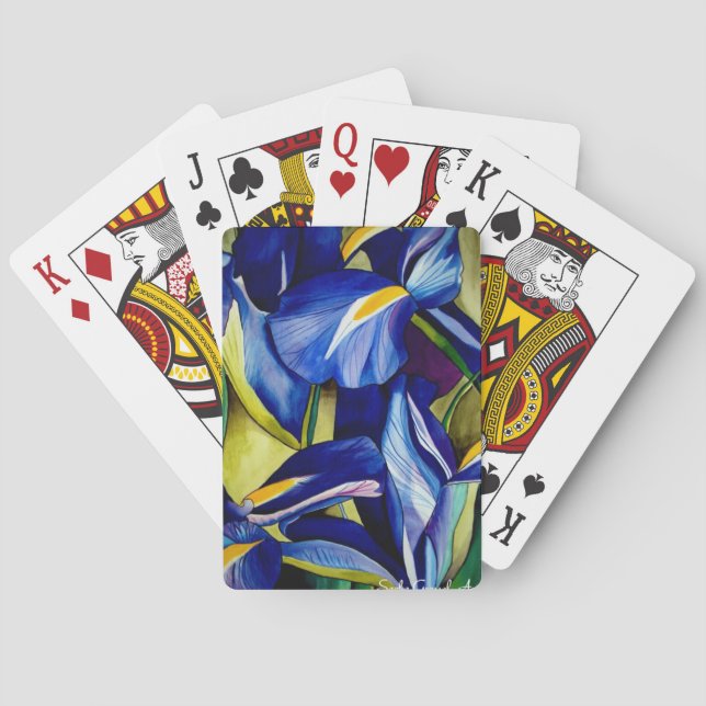 Jeu De Cartes Fleur bleue Iris peinture originale aquarelle (dos)