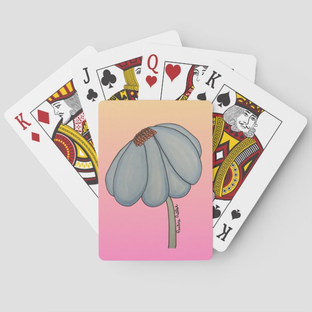 Jeu De Cartes Fleur bleue sur fond rose (dos)