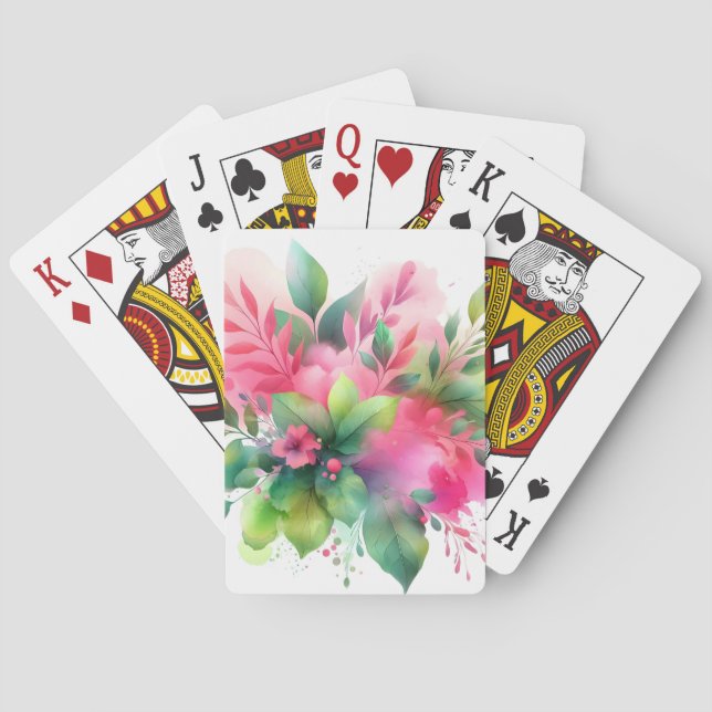 Jeu De Cartes Fleur botanique à l'aquarelle rose vert (dos)