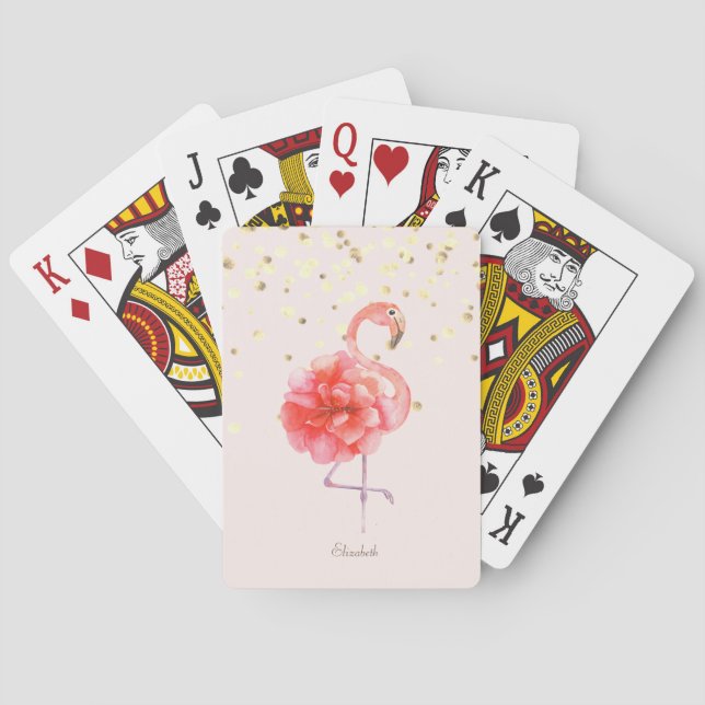 Jeu De Cartes Fleur de Flamant Rose, Confettis Dorés (dos)