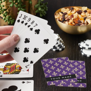 Jeu De Cartes Fleur de Lis, Beige sur Violet, Royal, Votre Nom