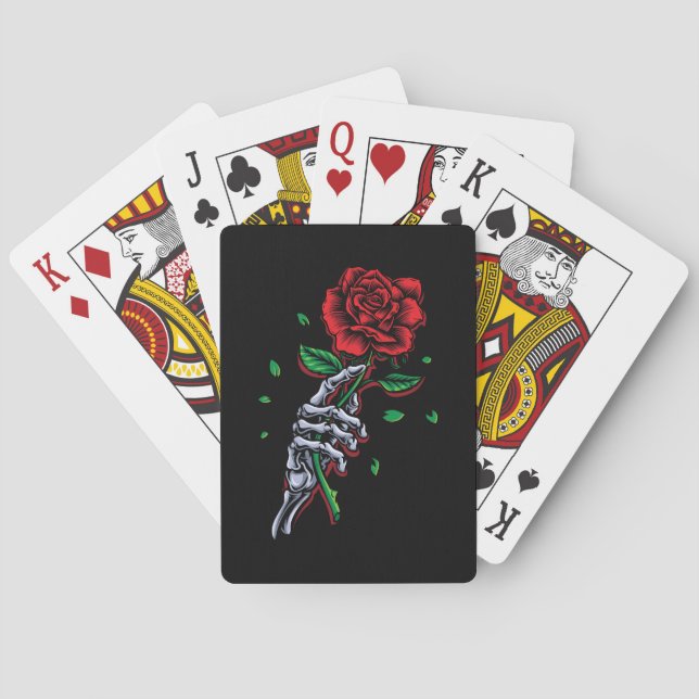 Jeu De Cartes Fleur de rose rouge squelette (dos)