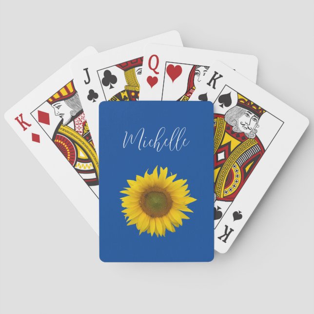 Jeu De Cartes Fleur de tournesol bleu botanique (dos)