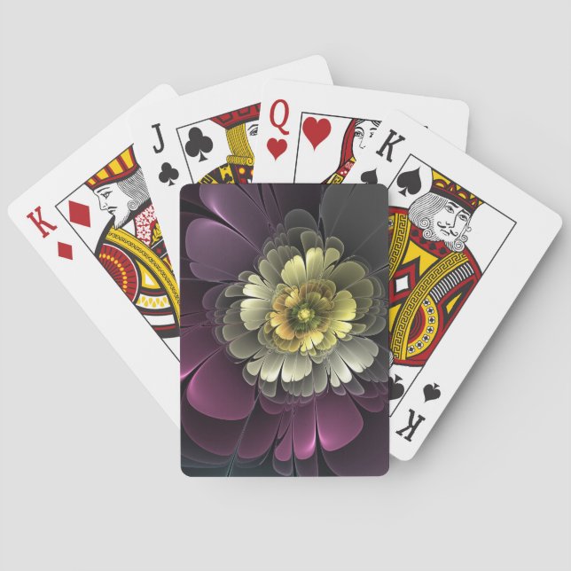 Jeu De Cartes Fleur fractale grise khaki pourpre moderne abstrai (dos)