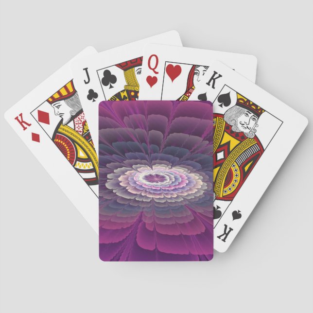 Jeu De Cartes Fleur frappante abstraite fractale couleur rose (dos)