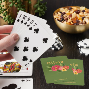 Jeu De Cartes Fleur illustrée verte nom personnalisé