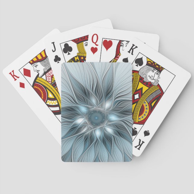 Jeu De Cartes Fleur joyeuse abstraite fleur fractale bleue grise (dos)