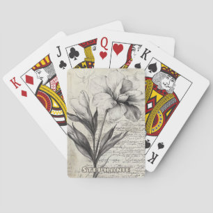 Jeu De Cartes Fleur Marron Nostalgique Esquisse Papier Antique