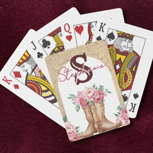 Jeu De Cartes Fleur Monogrammée Cowgirl Rose Rustique