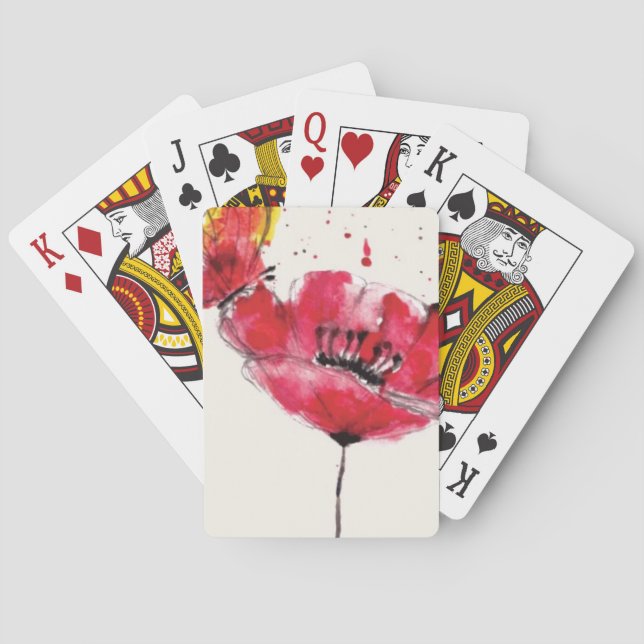Jeu De Cartes Fleur peinte stylisée de pavot d'aquarelle (dos)