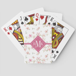 Jeu De Cartes Fleur rose molle d'aquarelle du monogramme