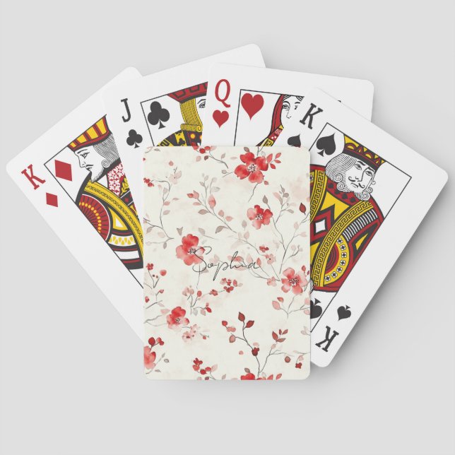 Jeu De Cartes Fleur Rouge Crème   (dos)