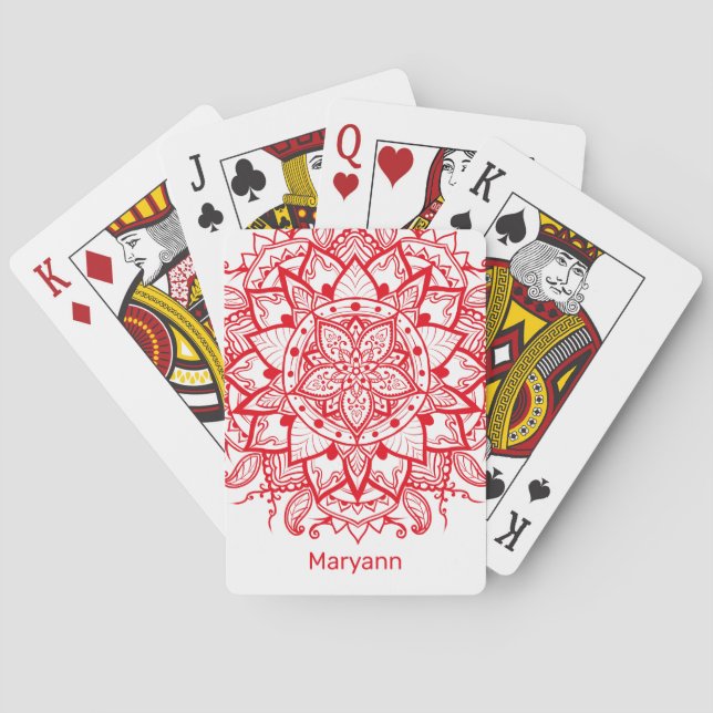 Jeu De Cartes Fleur rouge élégante Mandala Boho Customisé (dos)