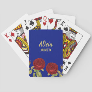 Jeu De Cartes Fleur rouge et bleu feuille