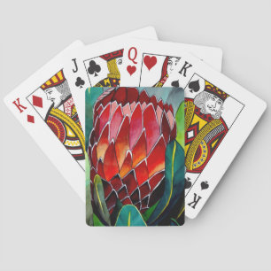 Jeu De Cartes Fleur rouge Protea art original aquarelle