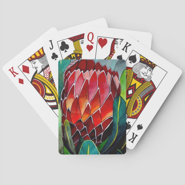 Jeu De Cartes Fleur rouge Protea art original aquarelle (dos)
