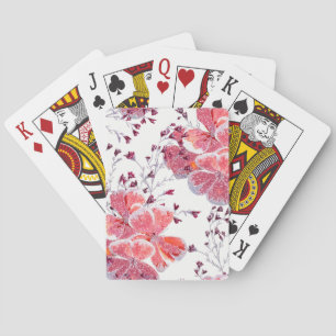 Jeu De Cartes Fleur rouge rose sur blanc.