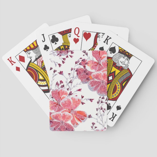 Jeu De Cartes Fleur rouge rose sur blanc. (dos)