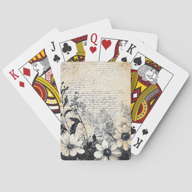 Jeu De Cartes Fleur rustique et calligraphie - Papier Brown viei (dos)