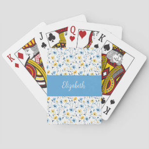 Jeu De Cartes Fleur sauvage bleue et jaune aquarelle monogramme 