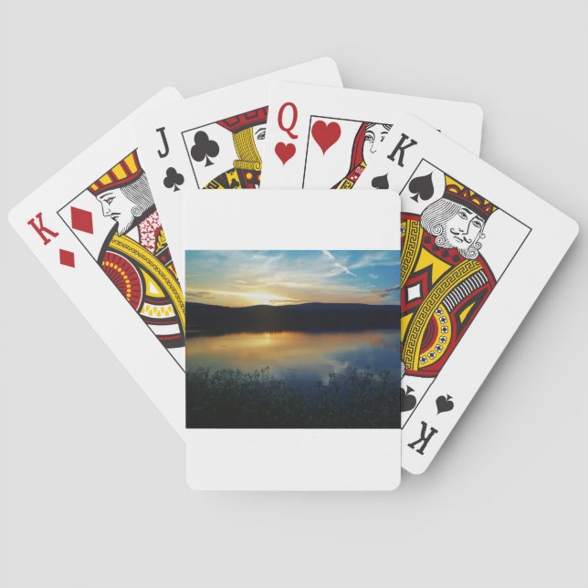 Jeu De Cartes Fleur sauvage, coucher de soleil bleu (dos)