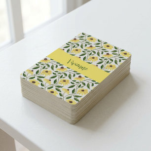 Jeu De Cartes Fleur sauvage jaune vert aquarelle monogramme nom