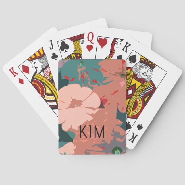 Jeu De Cartes Fleur sauvage Monogrammes Floral Personnalisé Nom  (dos)