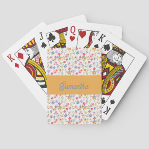 Jeu De Cartes Fleur Sauvage Nom Personnalisé Aquarelle Rouge Ble