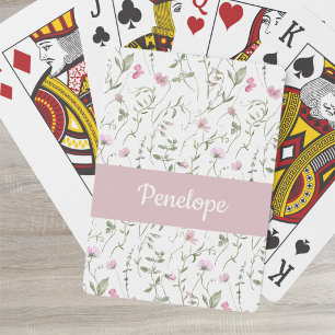 Jeu De Cartes Fleur sauvage rose aquarelle monogramme nom carte