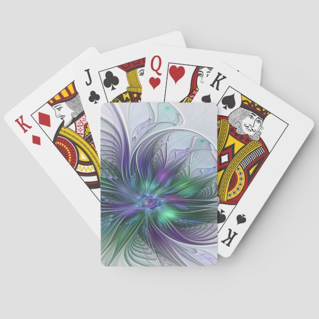 Jeu De Cartes Fleur verte abstraite moderne fractale violette (dos)