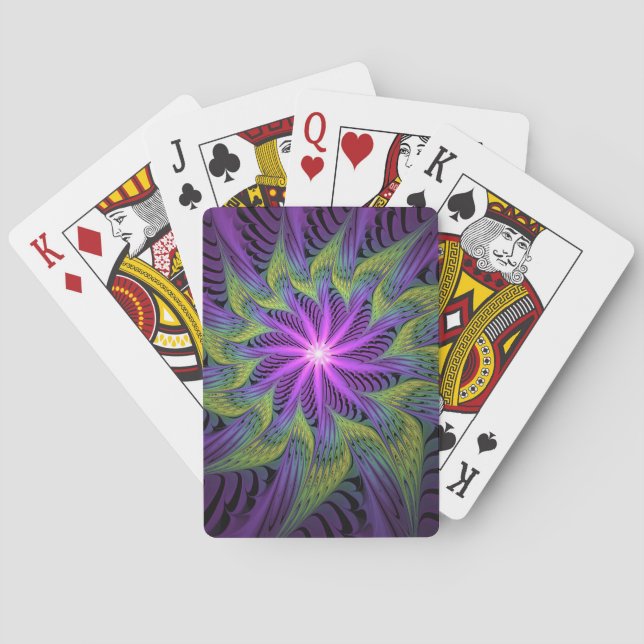 Jeu De Cartes Fleur Violette Verte Art Abstrait Moderne Fractal (dos)