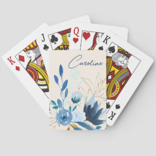 Jeu De Cartes Fleurs aquarelles bleues modernes nom personnalisé