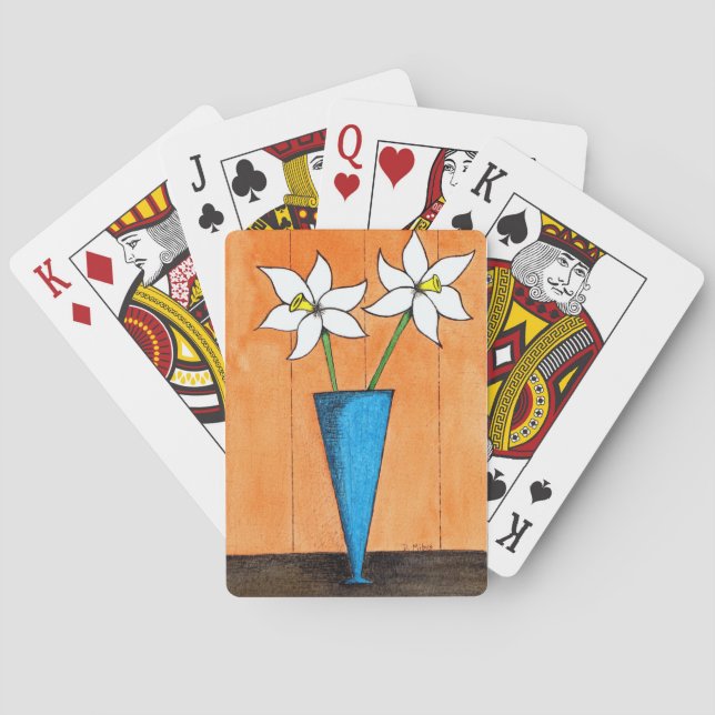Jeu De Cartes Fleurs blanches du milieu du siècle en Vase Bleu (dos)