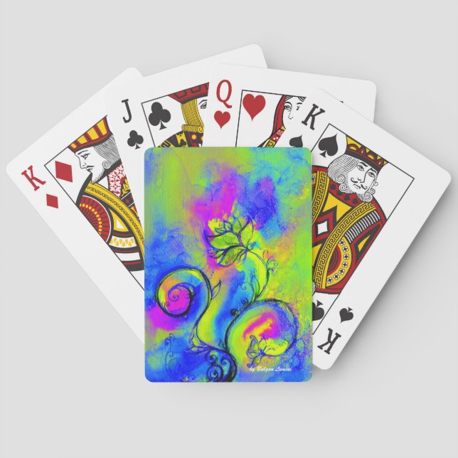 Jeu De Cartes FLEURS BLANCHES, EAUX FLEURIES Bleues Vert Rose (dos)