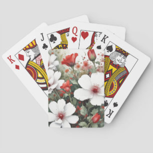 Jeu De Cartes Fleurs blanches et rouges Elégante aquarelle